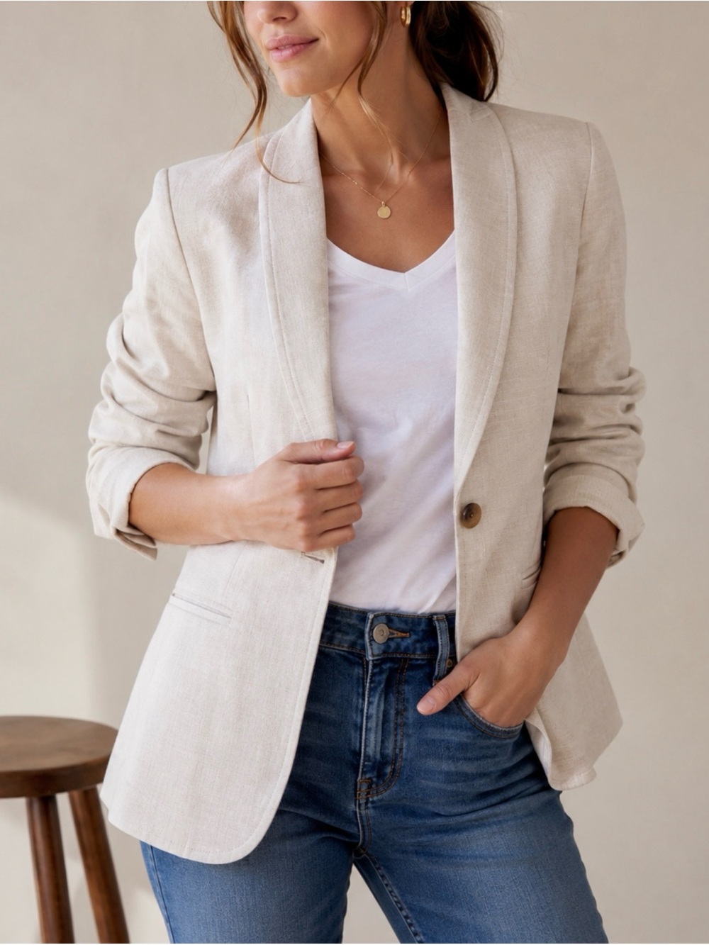 J.Crew Parke Linen Blend Blazer Size 2 Beige One Button Office Career Jacket